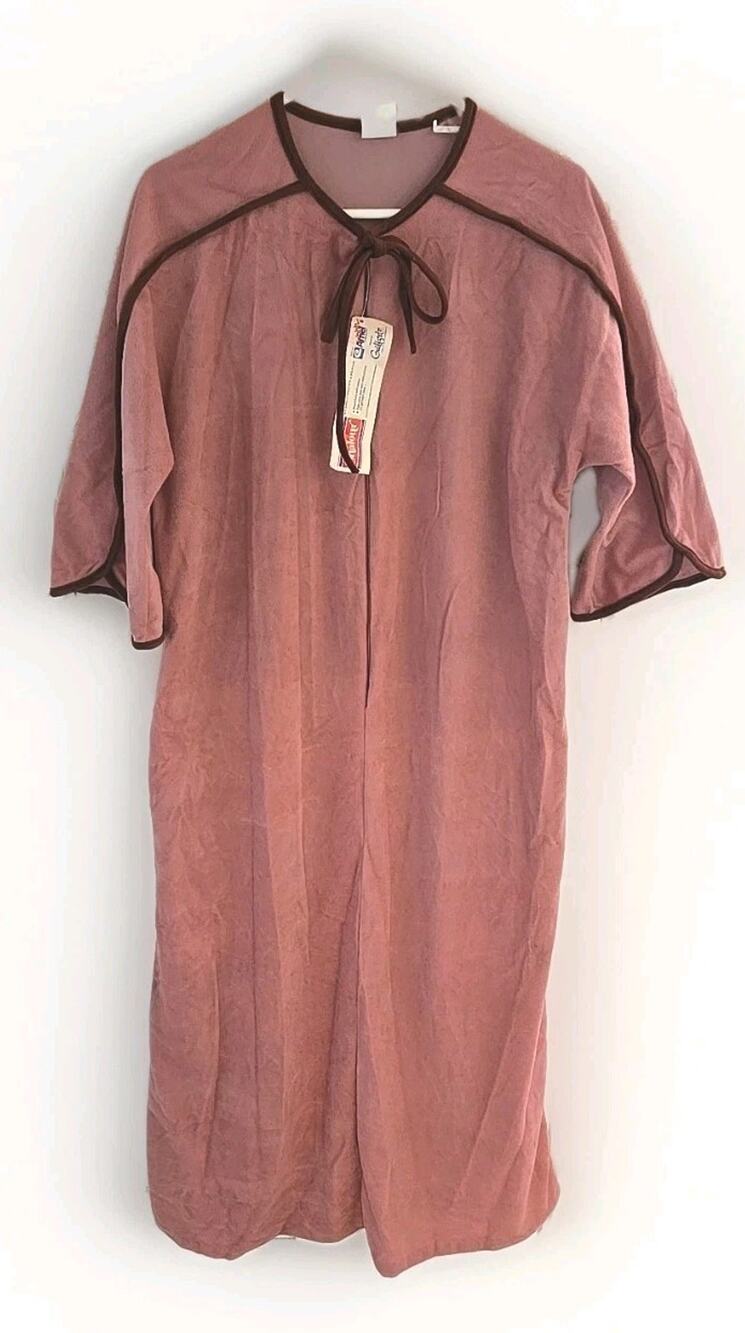 Vintage Chalour Guilford Mills Velour Robe Housecoat NOS Tagged Pink Maxi USA